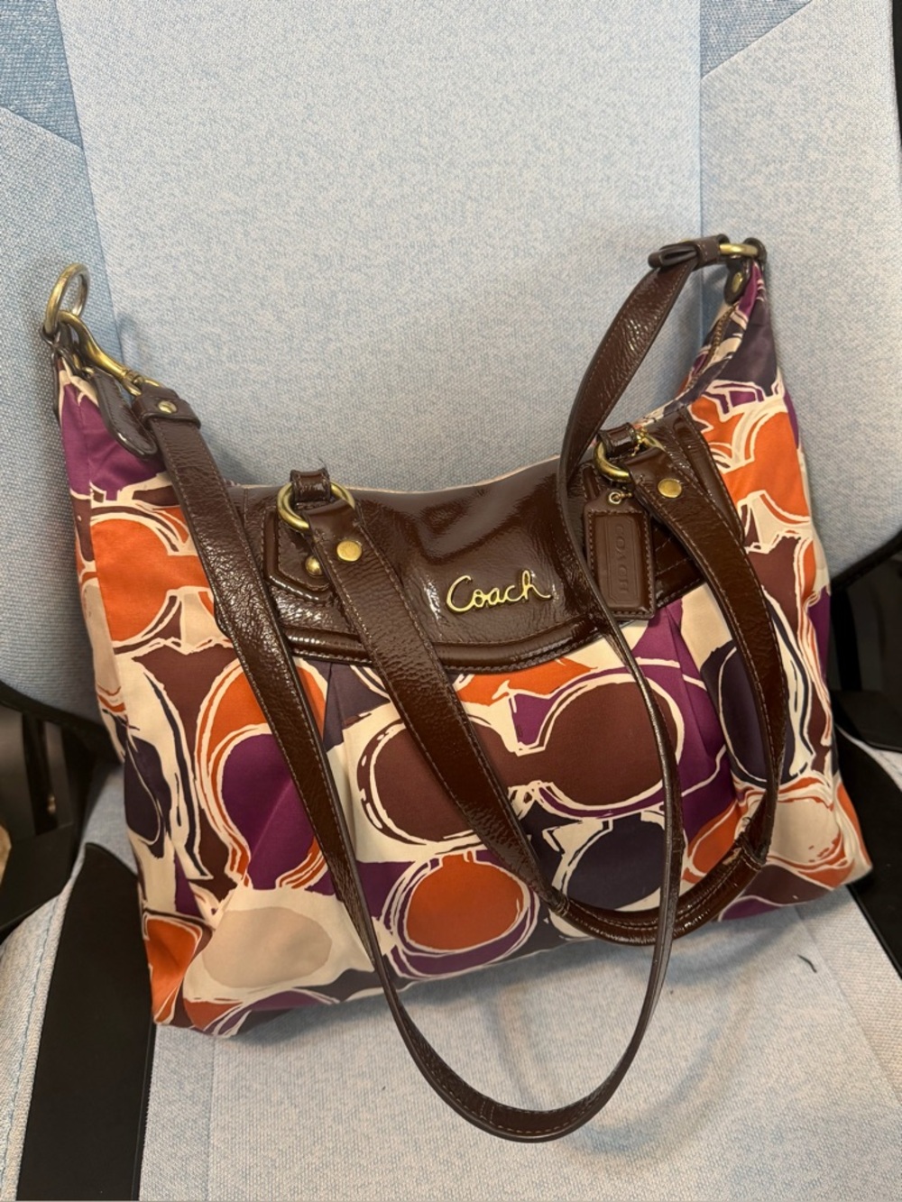 Coach Ashley Scarf Print Satchel Multicolor Y2K Boho Shoulder/Crossbody Bag - Picture 6 of 7